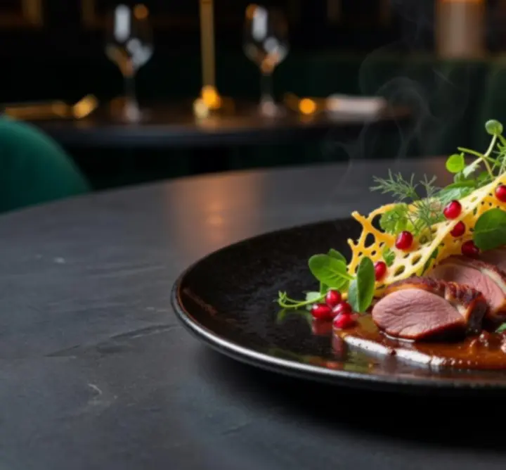 Elegáns tálalású fine dining étel a Jatek Fokusz étteremben